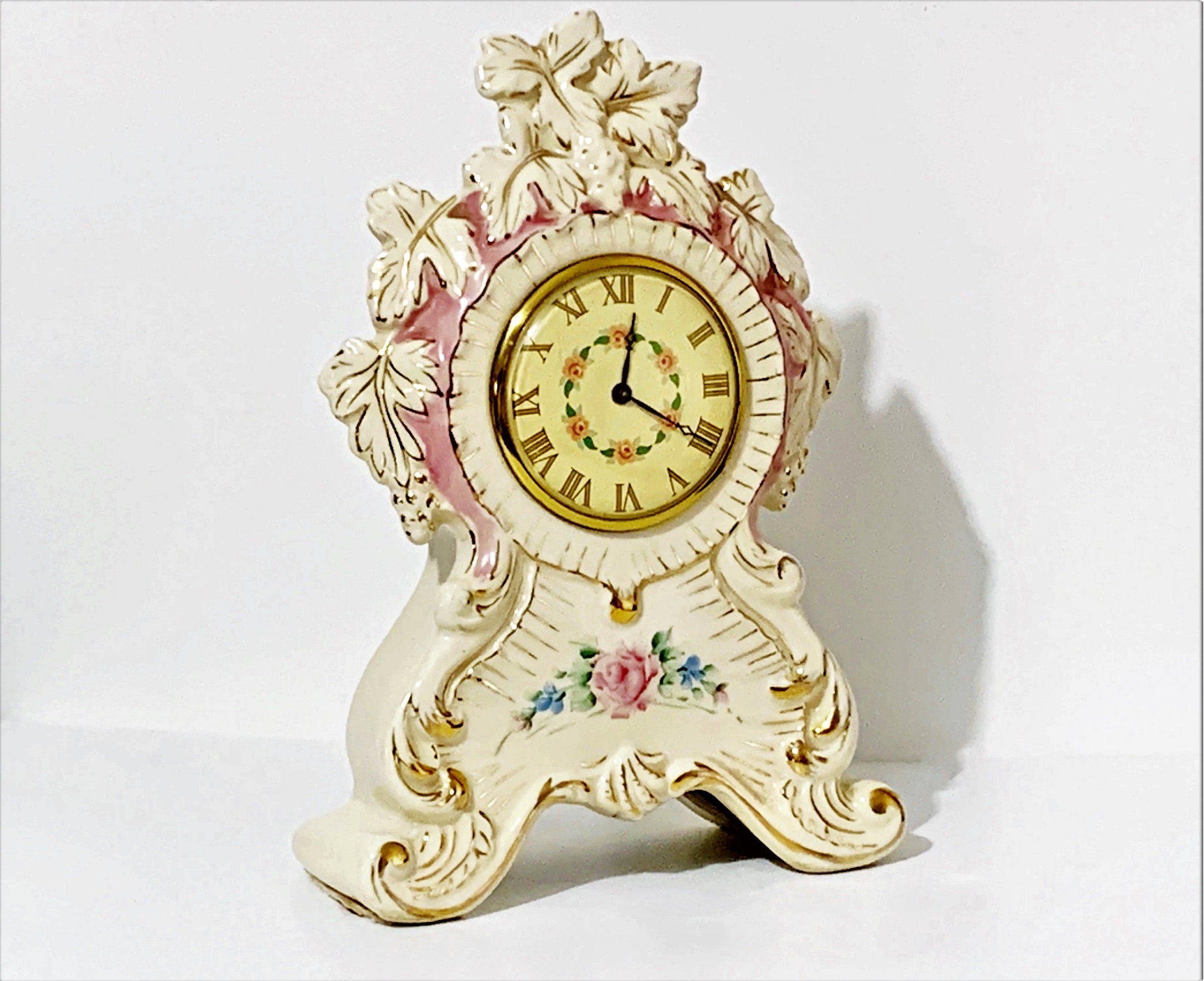 Collectible Rare 1930’s Johnson Hand Decorated China Clock, Lux Clock