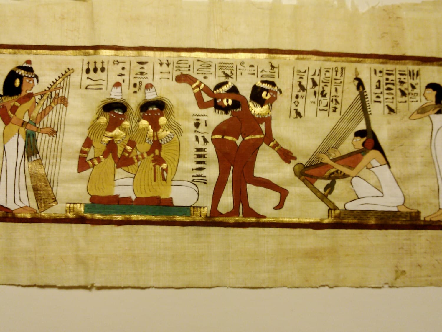 Vintage Hand Painted Egyptian Papyrus, Egyptian Music and Dance Scene