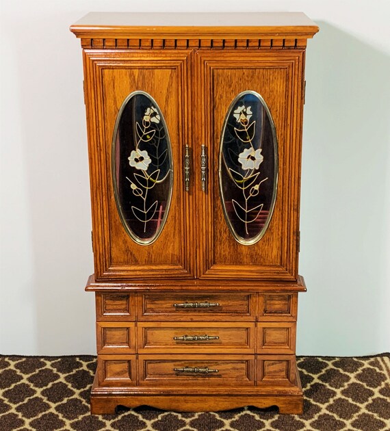 Vintage Carved Wood Super Large Jewelry Armoire 21 5 Gem