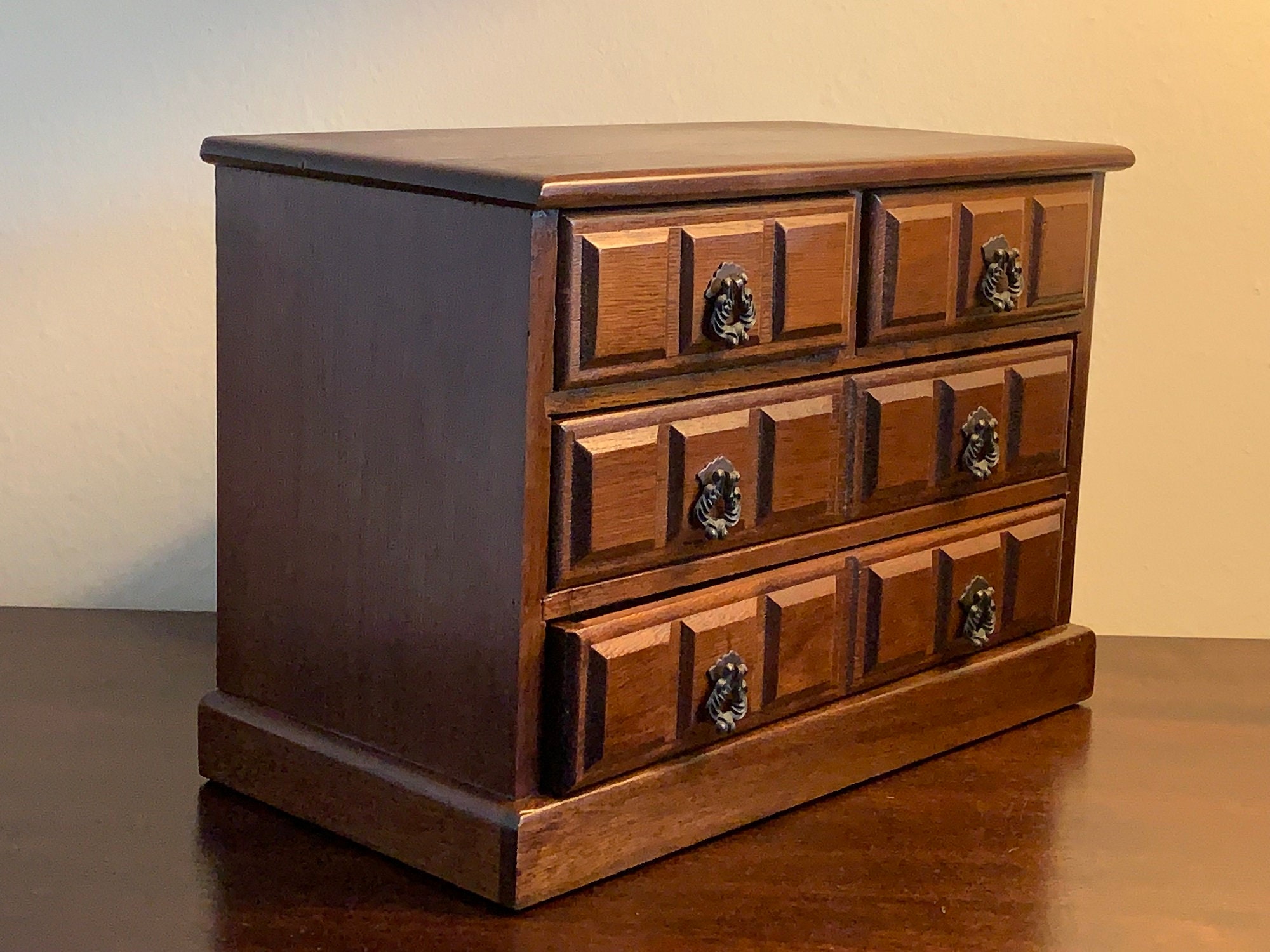 Vintage Solid Wood Musical Jewelry Box,Hand Crafted, 4 Padded Drawers