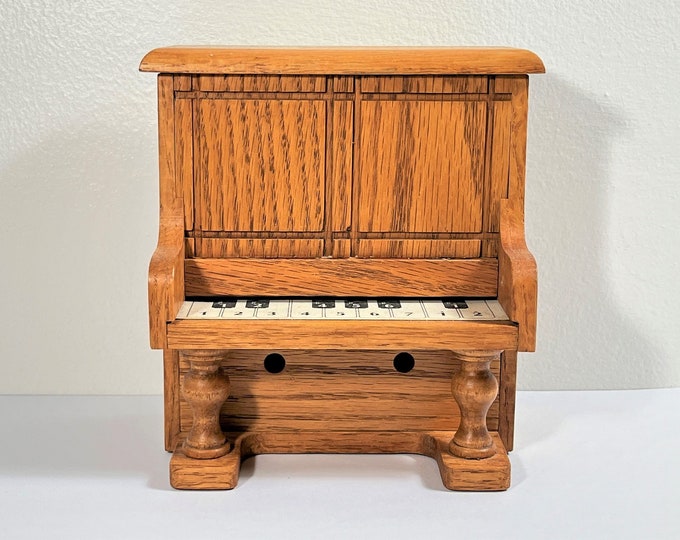 Vintage Unique Handcrafted Fine Wood Piano Music Box. "Anniversary Waltz", Artist Label, Sankyo Mechanism, 6.5" T. 5.5" W. Free US Shipping