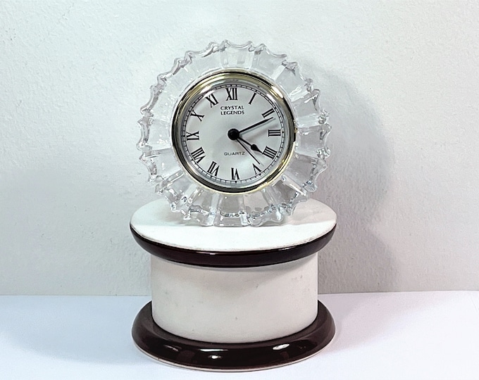 Crystal Legends by Godinger© Fine Lead Crystal Clock, Japan Quartz, Taiwan (ROC) Crystal. Mint Condition. 4" Round.  Free US Shipping.