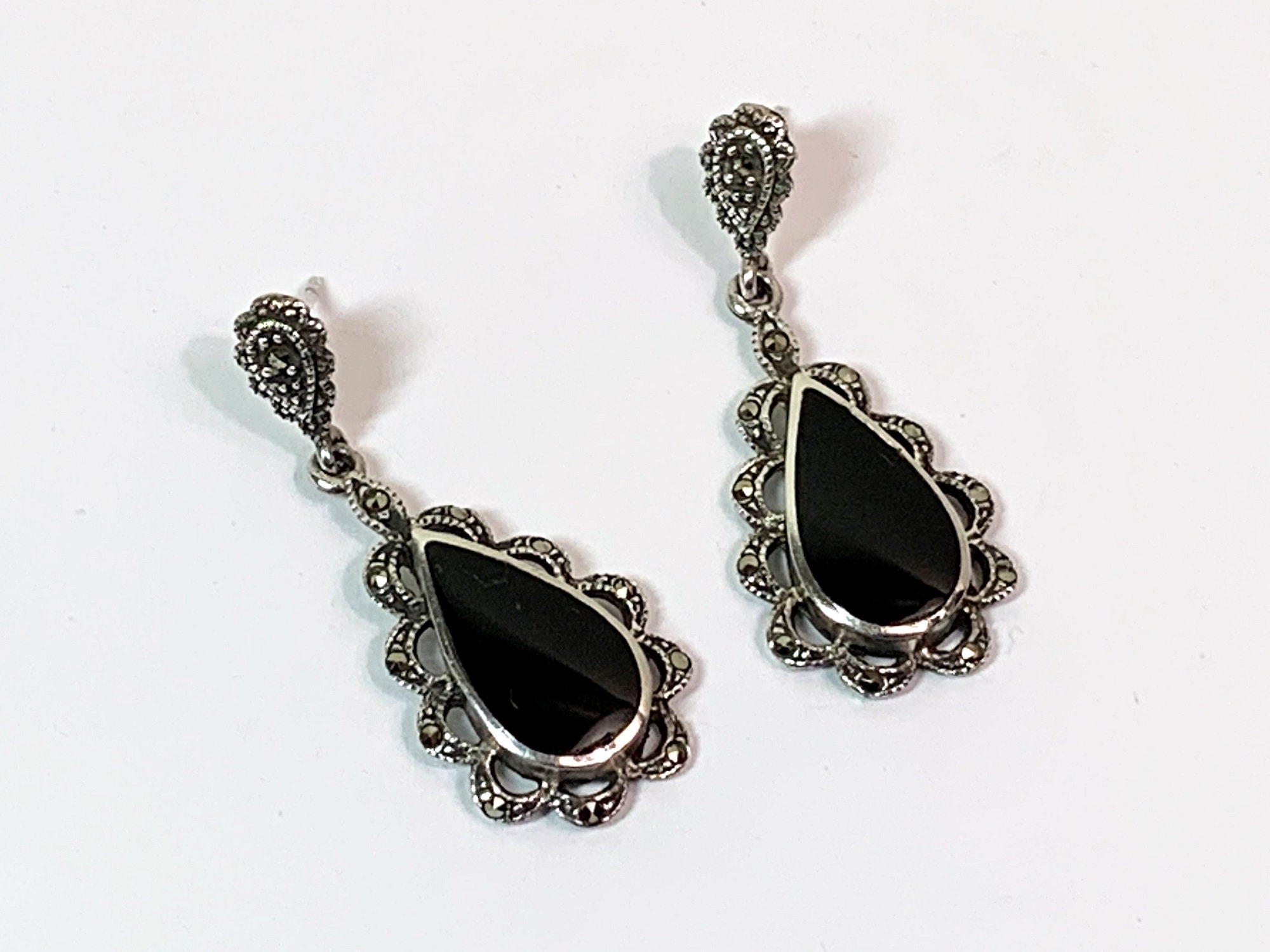 vintage silver black onyx earrings vintage silver black onyx earrings