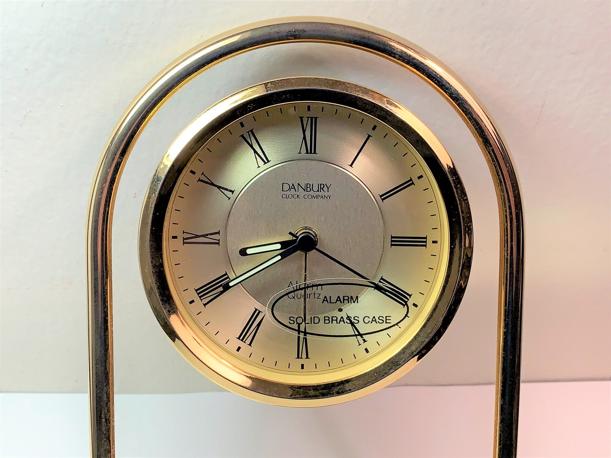 Danbury Solid Brass Alarm Clock, Floating Dial, Luminous Hands, 7 H 6