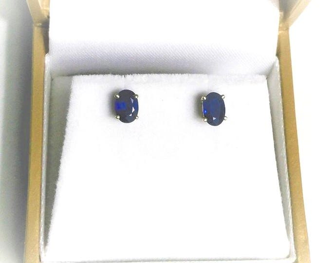 14k White Gold Blue Sapphire Studs, Natural Sapphire Gemstone T.W 1.45 carats. 6.2 X 4.2 mm, Screw Backs For Pierced Ears. Free US Shipping.