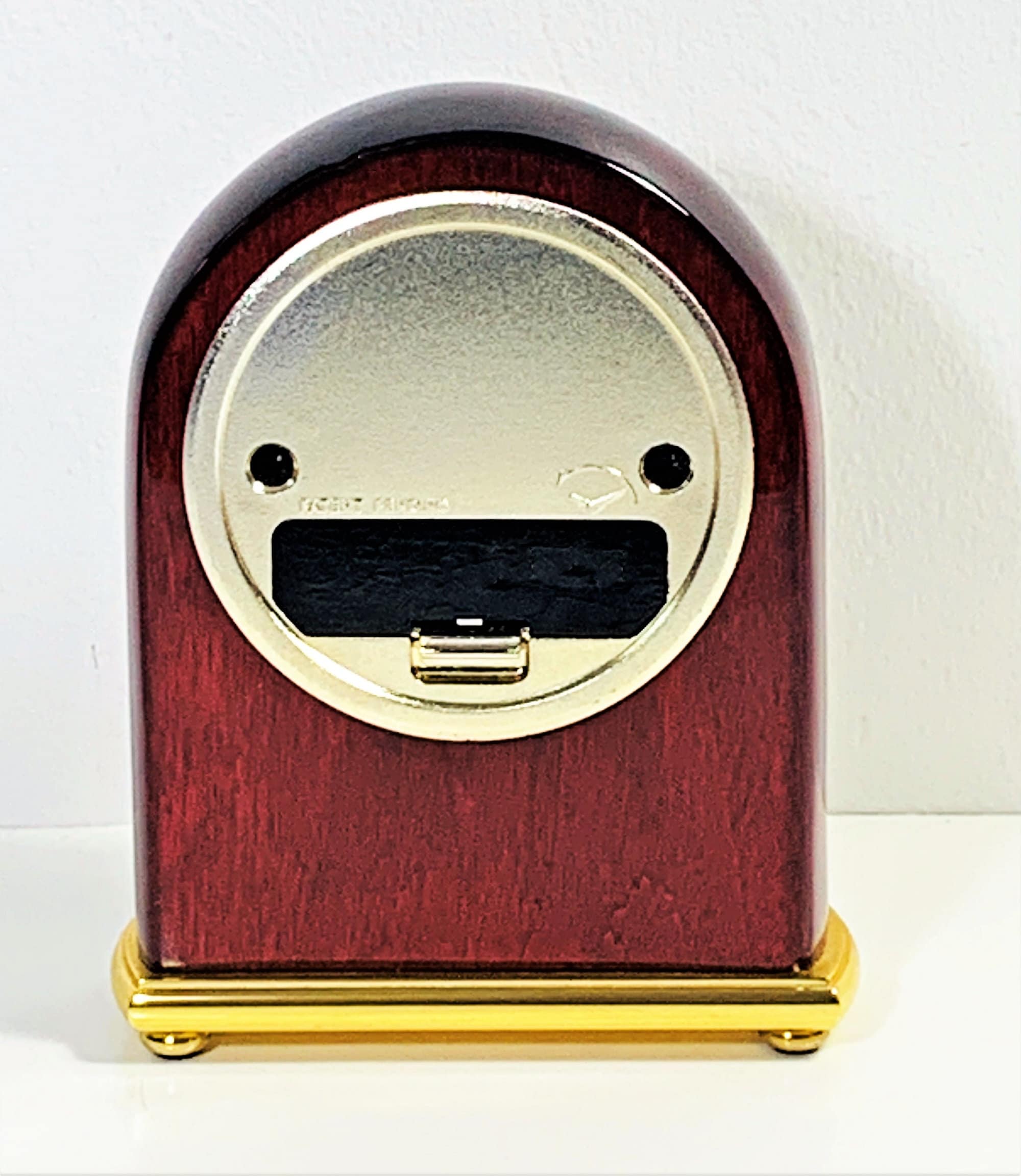 Vintage Movado Mahogany Gloss & Brass Mantel Quartz Clock, Elegant Clock, 5.5 Tall 4 Wide