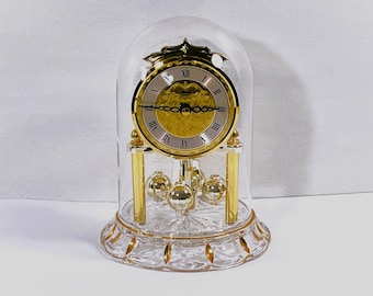 VTG Hermle® Germany Rotating Spheres Pendulum Clock, Swarovski Crystal Base, Glass Dome, Brass Dial, 7" T. 5" B. Serviced, Free US Shipping