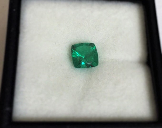 Chatham Lab Grown Green Emerald, High Clarity and Color, Cushion cut 6.20 mm, .90 carat