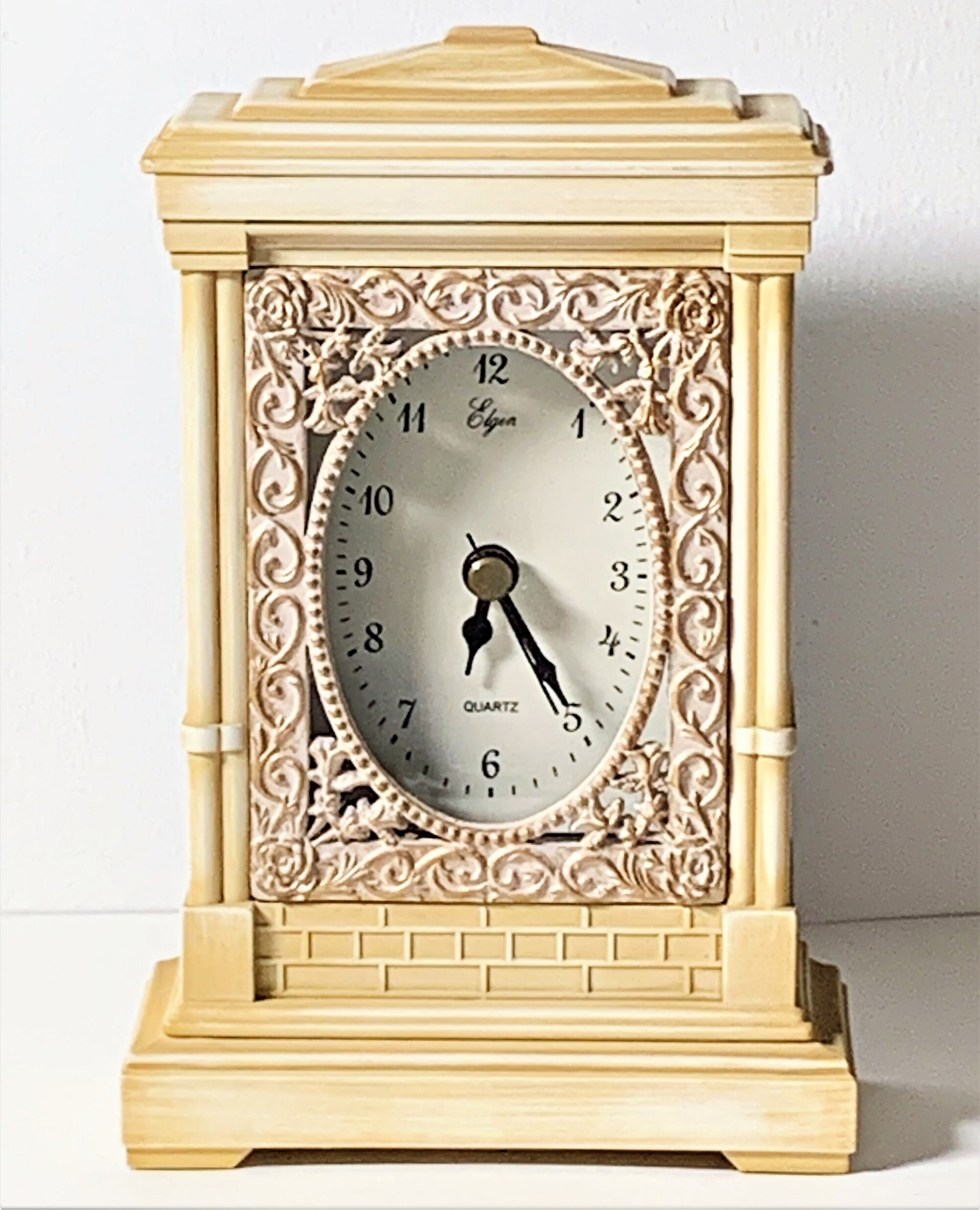 Elgin Sgna Mantle Clock, Terracotta Composition, Artistic Filigree