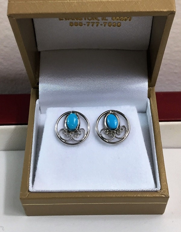 Sterling Silver Natural Turquoise Stud Earrings Hand Made Solid Blue