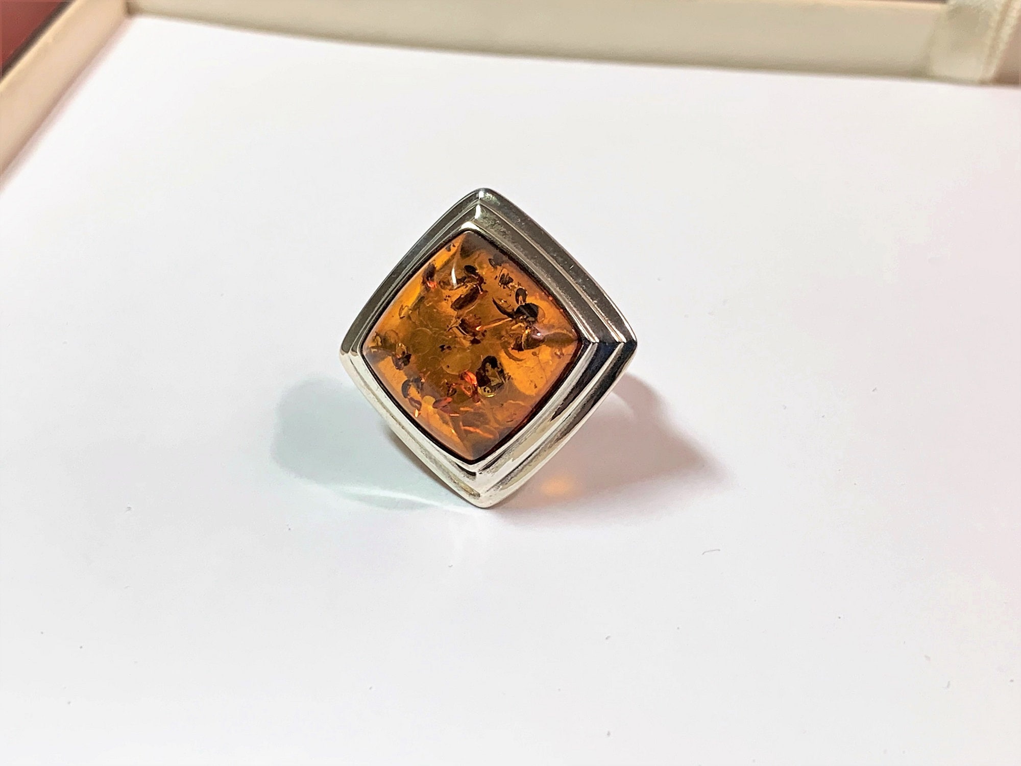 Natural Glossy Cognac color Genuine Baltic Amber ring 6.3 grams.