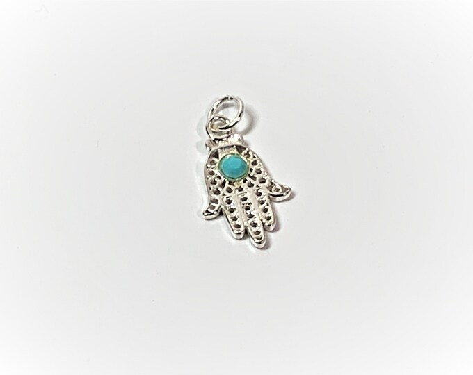 Sterling Silver Hamsa-Khamsa, Filigree with Blue Turquoise, Defense Against the Evil Eye, 22 X 11.5 mm. A Universal Sign of Protection,