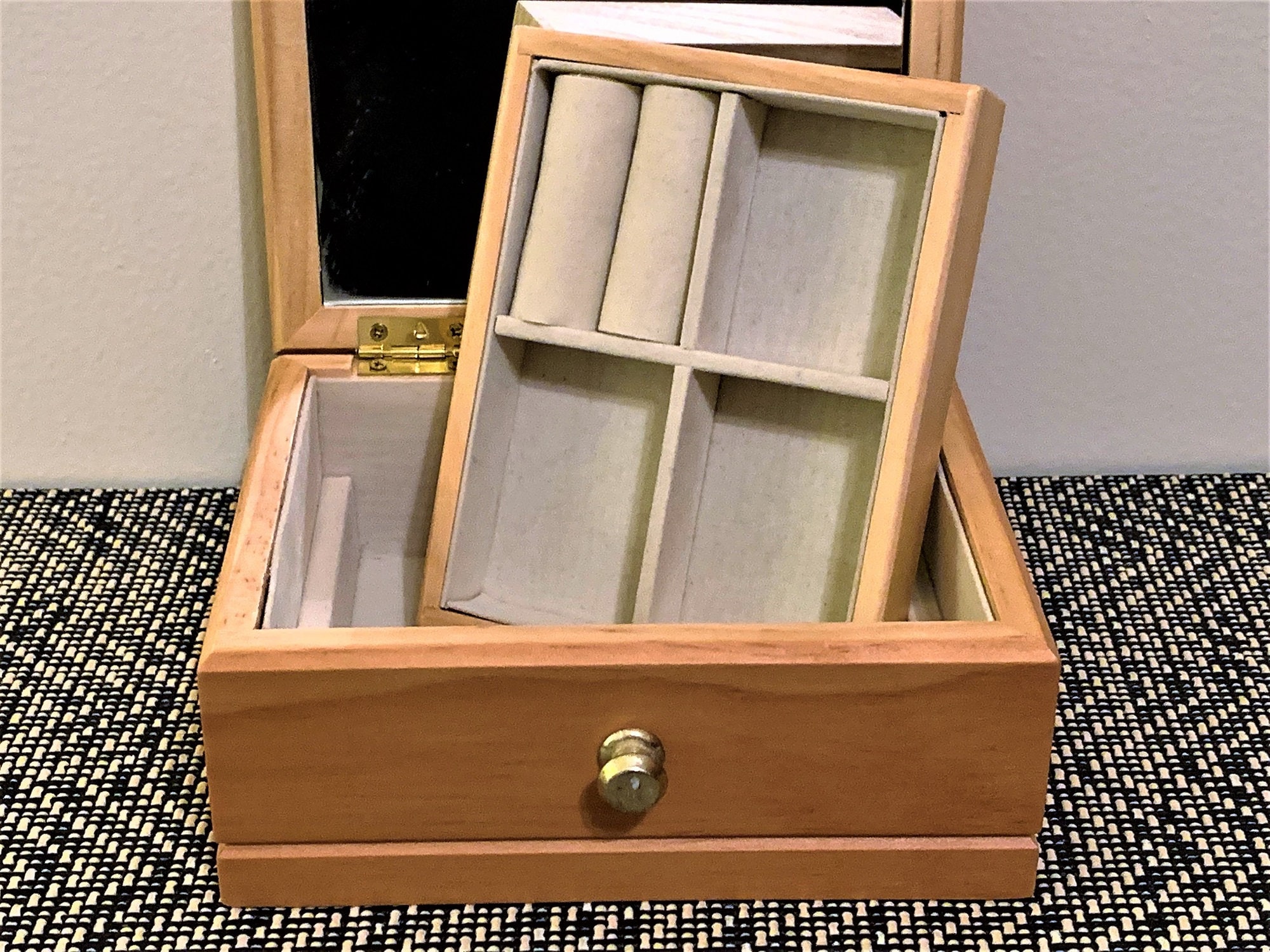 Solid Wood Travel Jewelry BoxCase, Hand Made, Natural Wood Finish