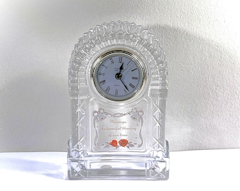 VTG Danbury® Large Crystal Clock, 24% Lead Crystal, "Marriage The Beautiful",  Precision Quartz, Serviced, 7.5 5" T. 5" W. Free US Shipping