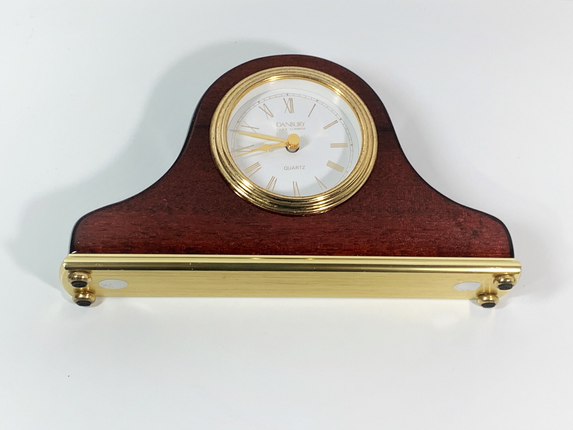 Danbury Clock Company Mahogany Gloss Wood & Brass Mantel Clock