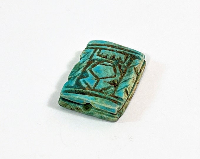 Vintage Ancient Egyptian Faience Lady Seal Amulet, Abydos Temple of Set I, Upper Egypt, 26 mm.  Free US Shipping