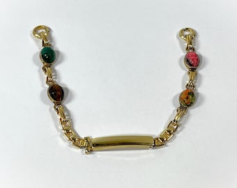 Vintage 1950's Russel® USA. 10K Gold Filled Scarabs Watch Band. 4 Carved Natural Gemstone 8X6mm. Loop Ends, Fold Clasp. Free US Shipping