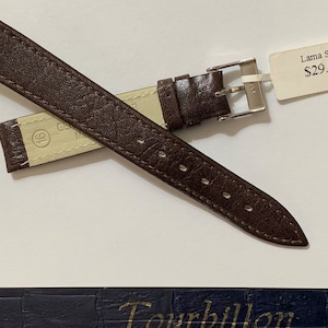 Vintage Tourbillon Italy Genuine Leather - Lama Skin Watch Band, 16 mm Lugs, Padded Stitched Water Resistant, Dark Brown, Free US Shipping.
