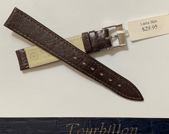 Vintage Tourbillon Italy Genuine Leather - Lama skin Watch Band, 16 mm Lugs, Padded Stitched Water Resistant, Heavy Duty, Dark Brown
