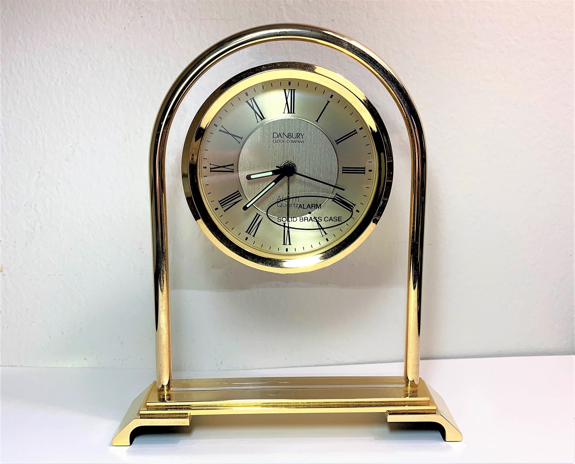 Danbury Solid Brass Alarm Clock, Floating Dial, Luminous Hands, 7 H 6