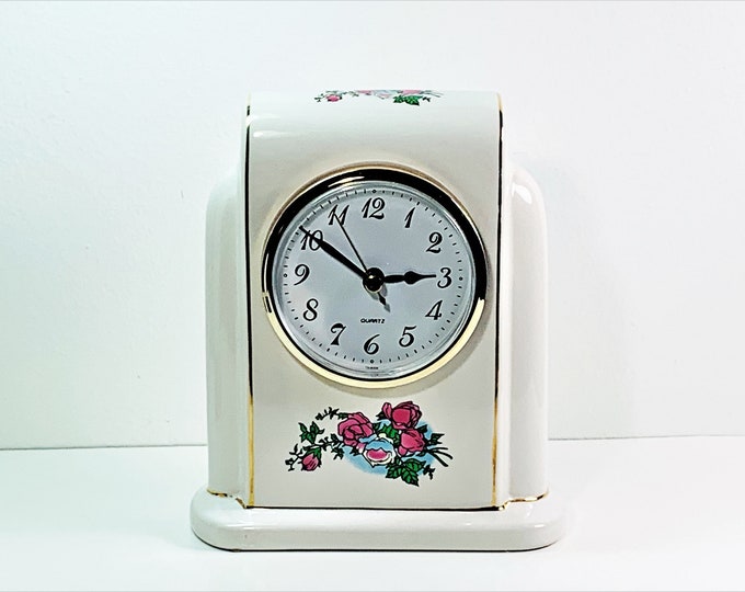 Paul Sebastian Porcelain Floral Quartz Mantel Clock. 1996 Limited Edition, 7.5” T. 6” W. Great Condition. Free US Shipping.