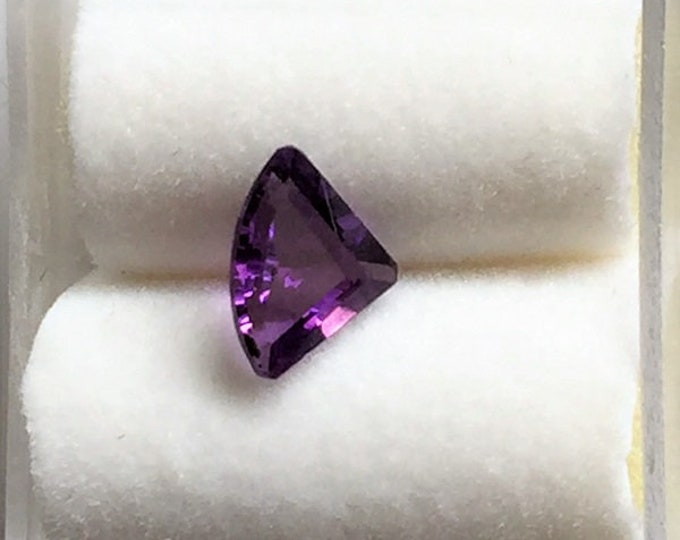 Natural Amethyst Loose Gemstone, Medium Dark Purple - Violet, Trilliant - Lotus Cut, 7.7X5.8 mm, .65 carat, Top Quality Gem, Unique Cut