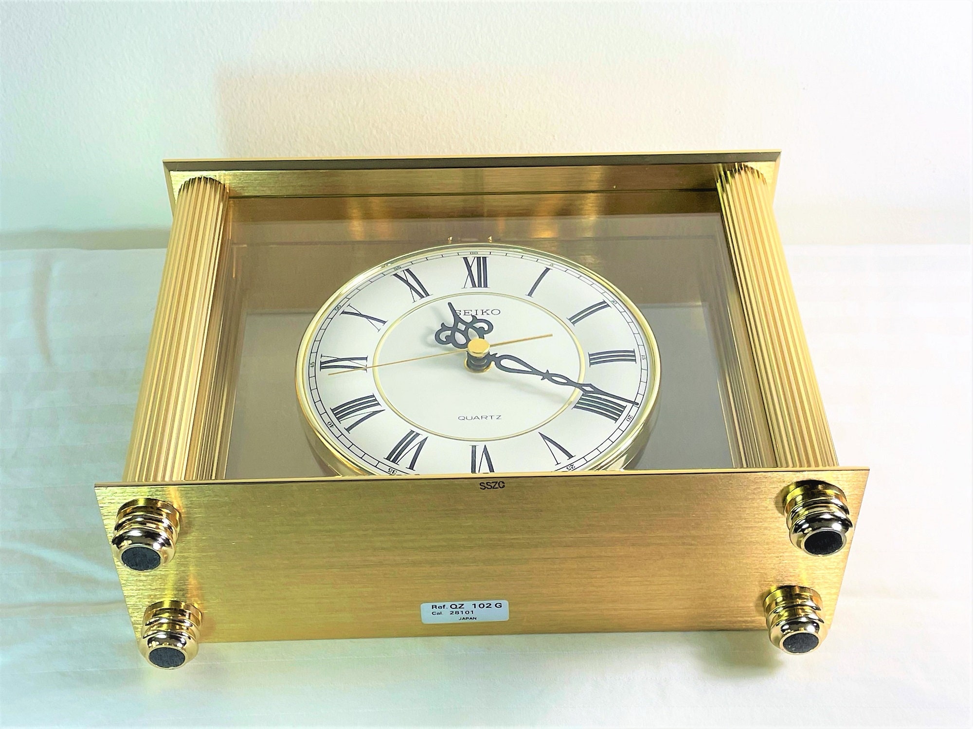 Seiko Solid Brass Carriage Mantel Clock, Large Size 9.5 W. 9.25 T. 3.25