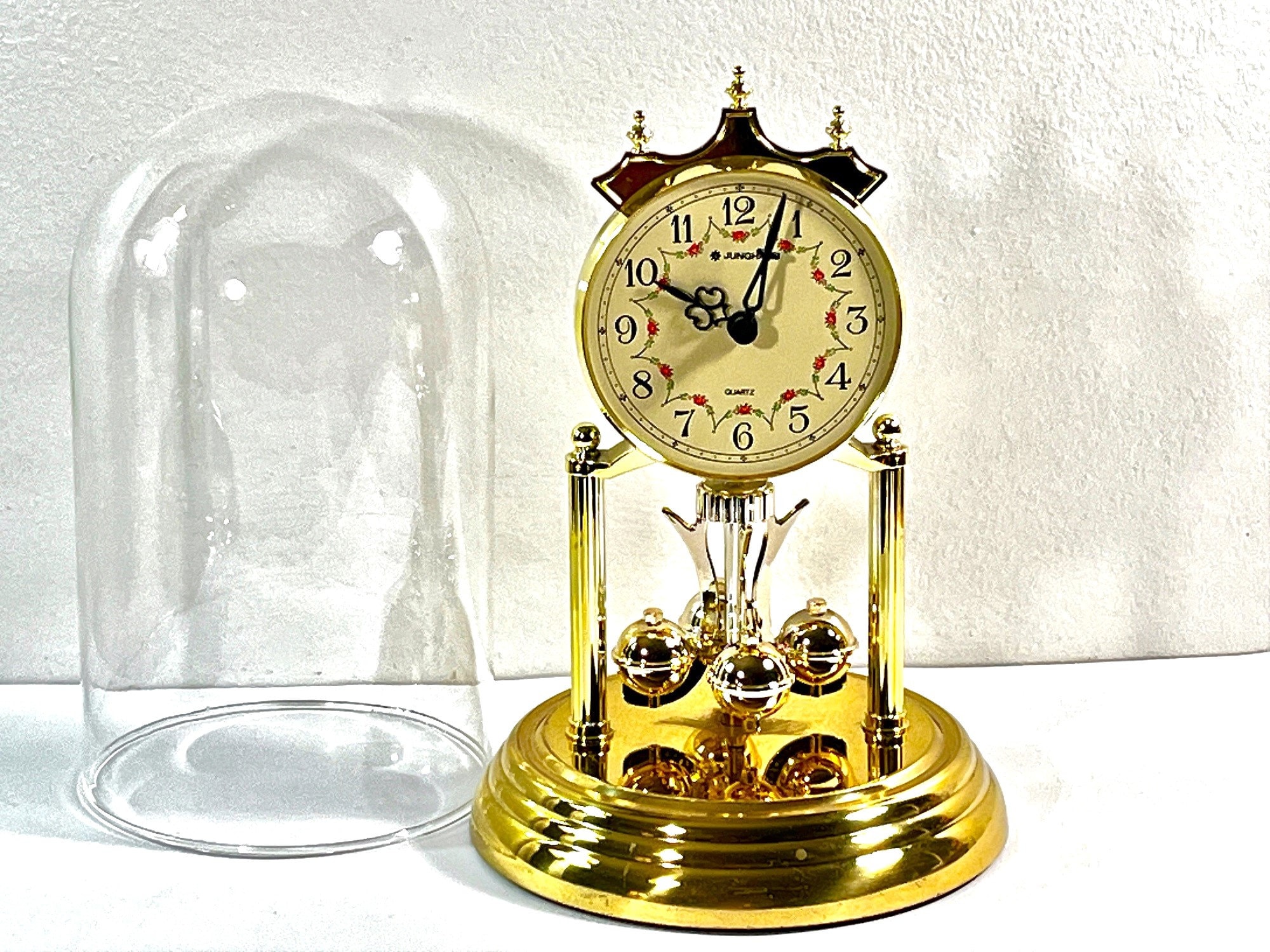 Vintage Junghans Germany Anniversary Clock, Sphere Pendulum, Brass & Brass Finish, Floral Dial, Works Perfect, 9” H, 6 B. Free US Shipping Vintage Junghans Germany Anniversary Clock, Sphere Pendulum, Brass & Brass Finish, Floral Dial, Works Perfect, 9” H, 6 B. Free US Shipping