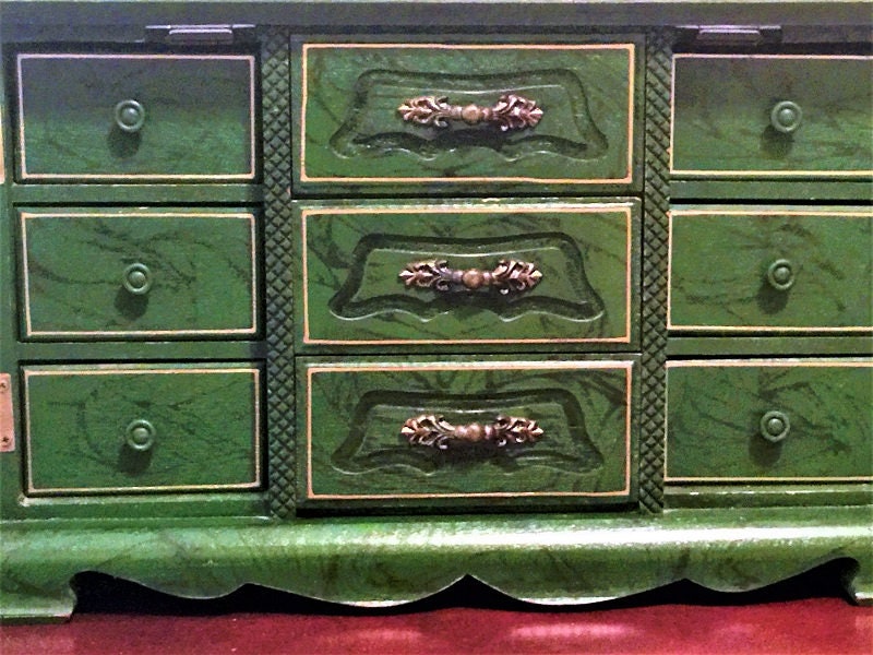 Vintage Japanese Hand Made Armoire Musical Jewelry Box Storage