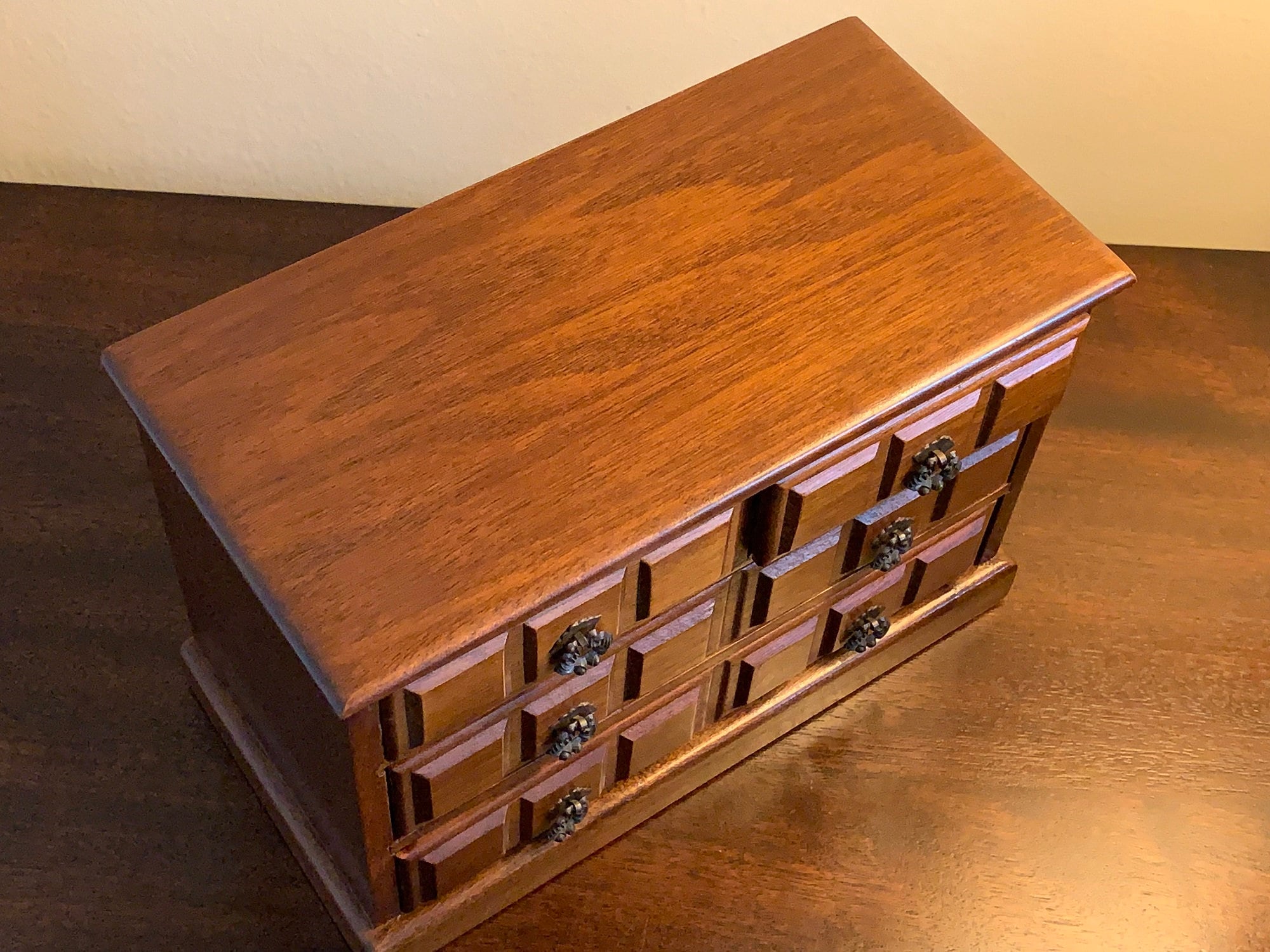 Vintage Solid Wood Musical Jewelry Box,Hand Crafted, 4 Padded Drawers