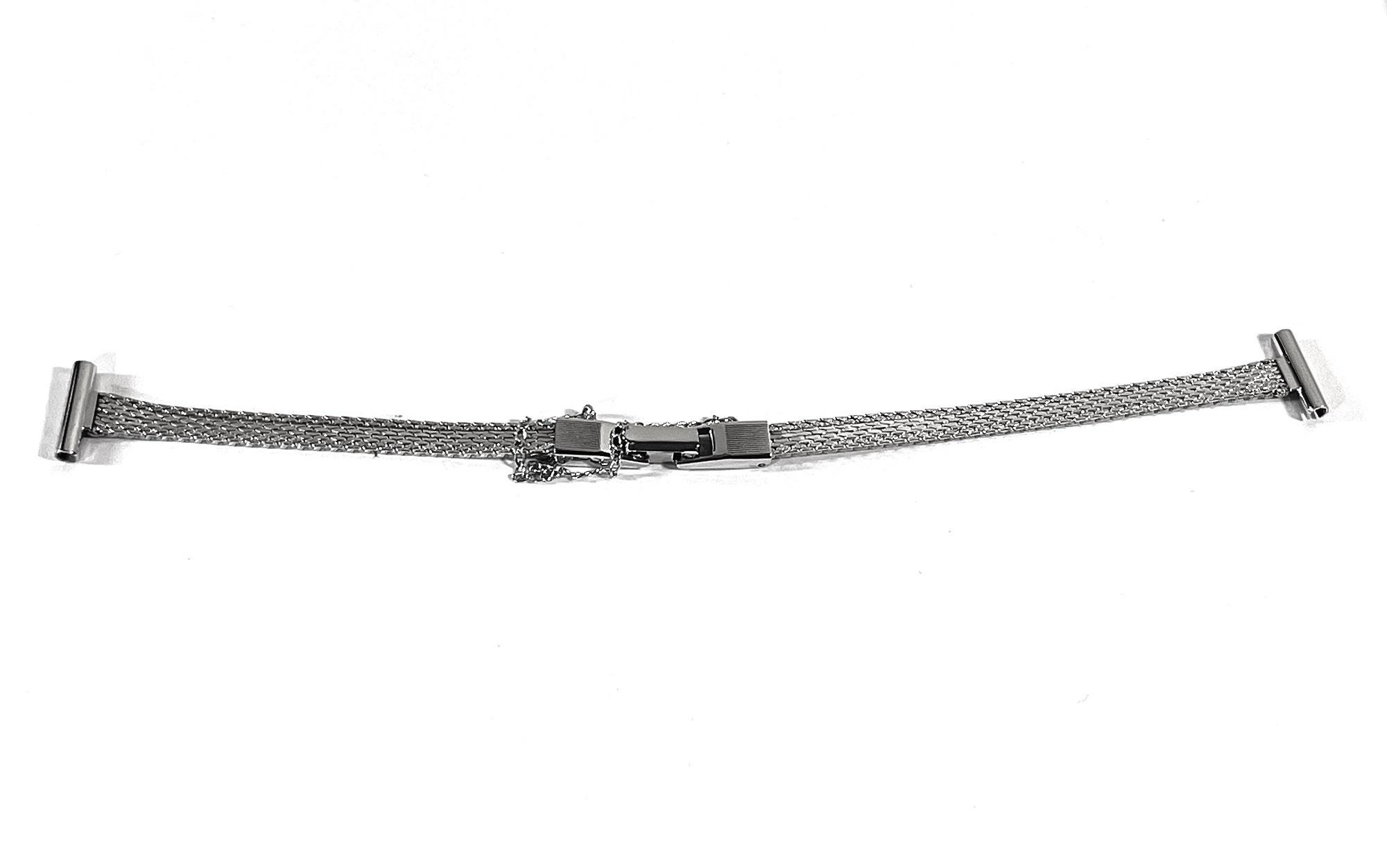 Vintage Kreisler USA 1 20 10K white Gold Filled Hook Ends Patterned Watch Band 13mm Lugs Safety Chain Mint Condition. Free US Shipping