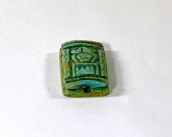 Vintage Ancient Egyptian Faience Lady Seal Amulet, Abydos Temple of Set I, Upper Egypt, Rare Unique Amulet, 22X16mm. Free US Shipping