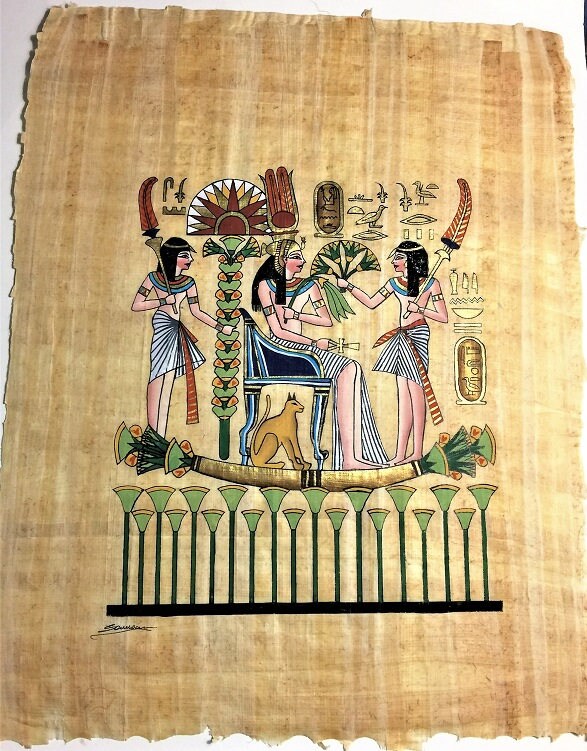 Vintage Hand Painted Egyptian Papyrus, Queen Nefertari's