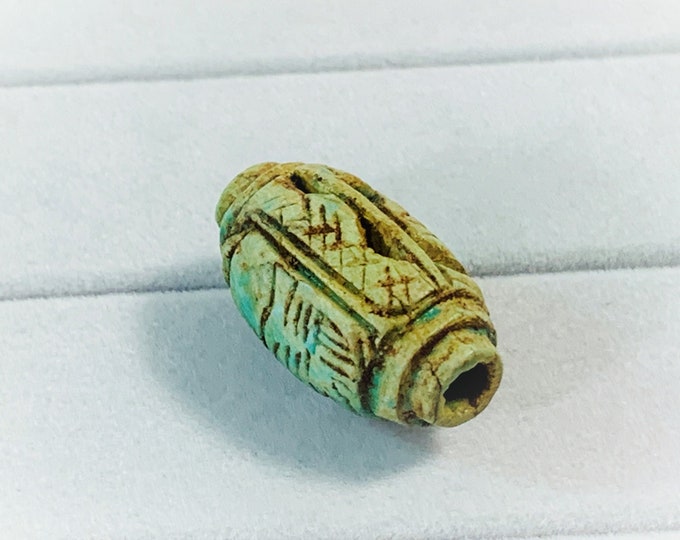 Vintage Ancient Egyptian Faience  Bead-Amulet, A Rare Amulet, Maat (Feather) & Thoth (Baboon), Valley Of The Queens, Luxor - Egypt. 25 mm.