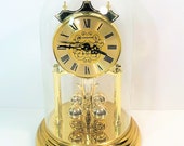 Vintage Junghans Germany Westminster Chime Anniversary Clock, Sphere Pendulum, Brass Brass Finish, 9 H, 6 quot B. Serviced, Free US Shipping