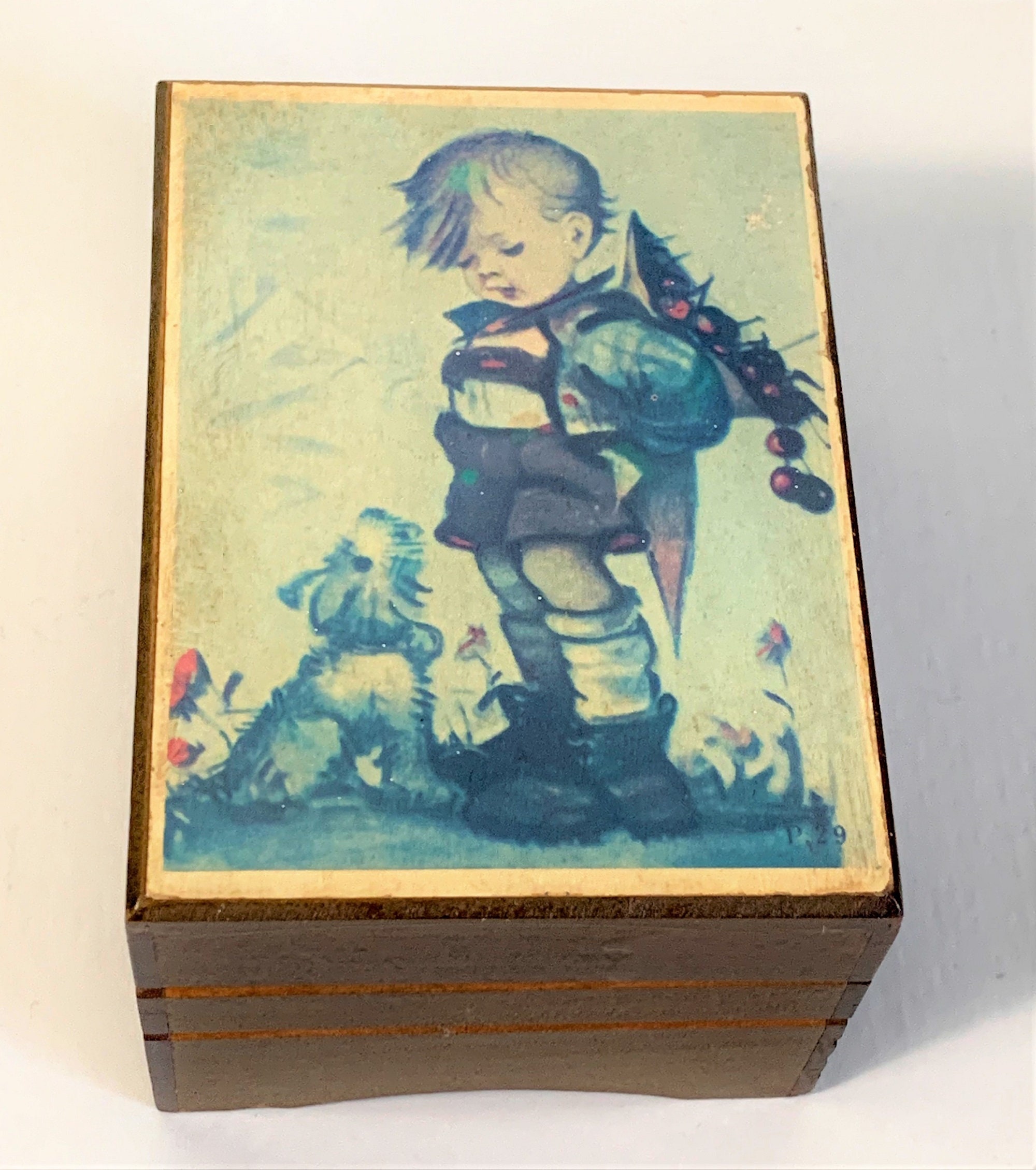 Vintage Hummel Toyo Japan Music Box, Varnished and Natural Wood, Plays Shadow of your Smile