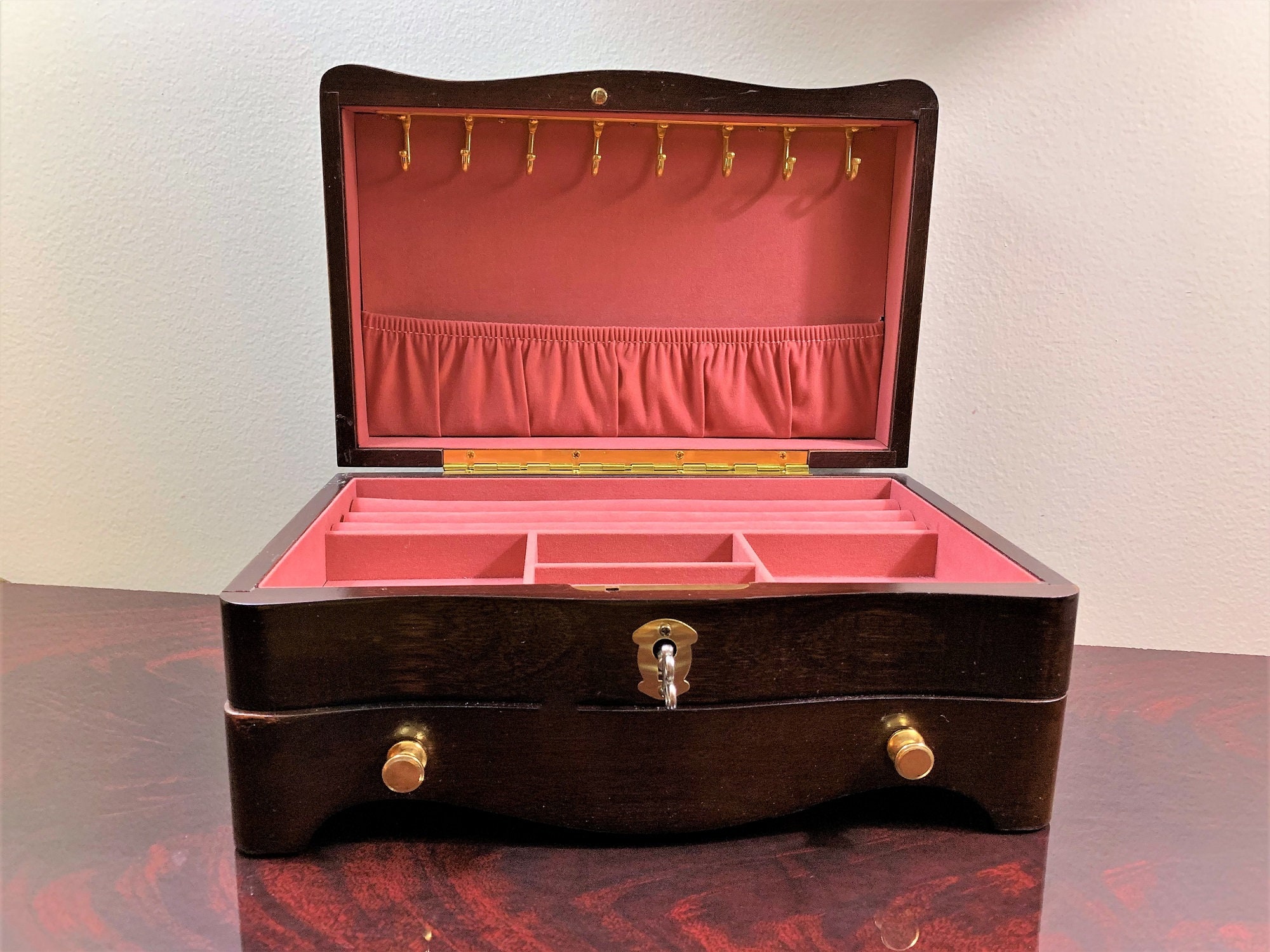 Vintage Solid Wood Jewelry Box,Hand Crafted, Padded