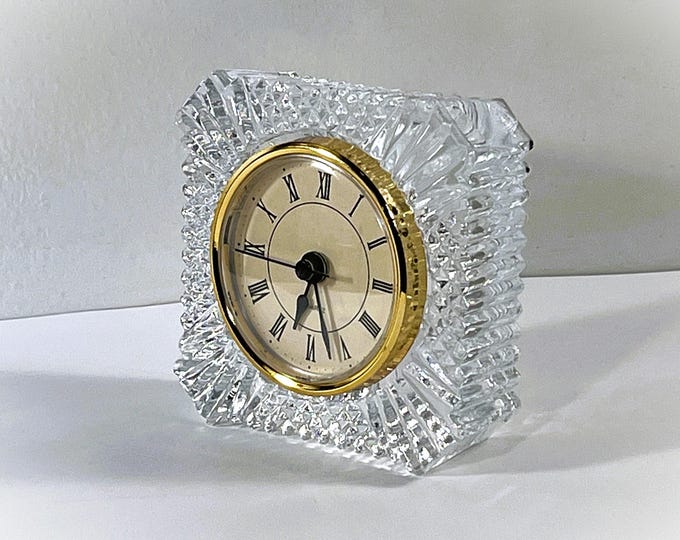 Vintage Hausin® Fine Crystal Clock, Precision Quartz, N Battery Included,  Vibrant Facets, 4” Sq, 2.5” Dial, Serviced,  Free US Shipping