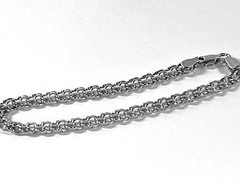 Vintage Sterling Silver Solid Bismark Link Bracelet, 6mm High Polish, 8.10 Grams. Lobster Claw Clasp. 8" long. Ukraine, Free US Shipping.