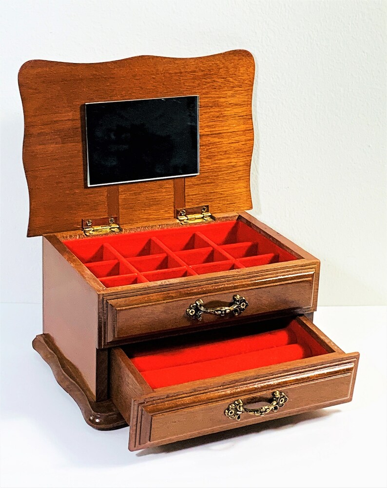 Vintage Centurion® Wood Jewelry Box Hinged Top W/ Mirror Etsy
