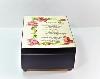 Vintage Sankyo Inlaid Varnished Music Box "You've Got a Friend", 1990 Summit Collection, Velvet Padded Interior, 7"L. 5"W. Free US Shipping