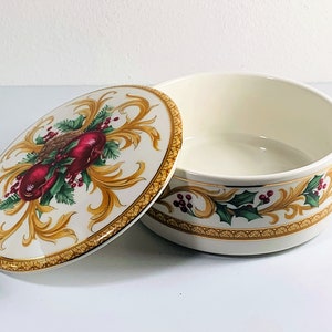 Mikasa Holiday Orchard Fine Bone Porcelain Trinket Box, UT075/683 Japan, 5&quot; Round, Very Colorful, Mint Condition, Free US Shipping.