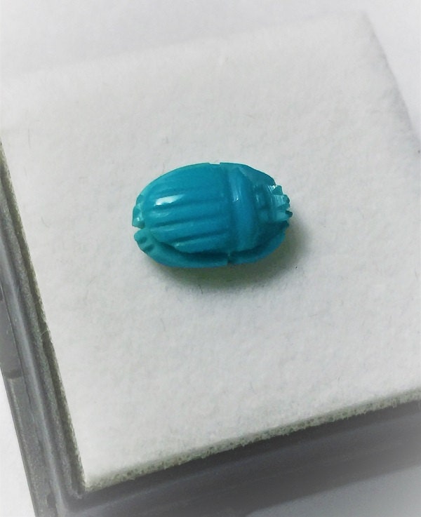 Natural Egyptian Blue Turquoise Scarab, Hand Carved Cabochon GemStone 2.80 carats. 11.4 x 8 mm,