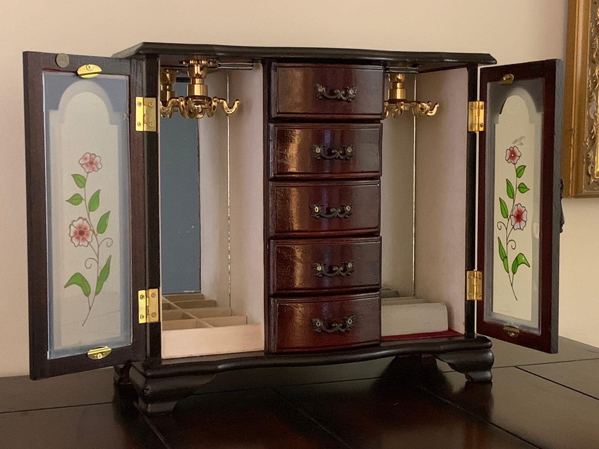 Vintage Hand Made Armoire Jewelry Box Storage Chest Stand