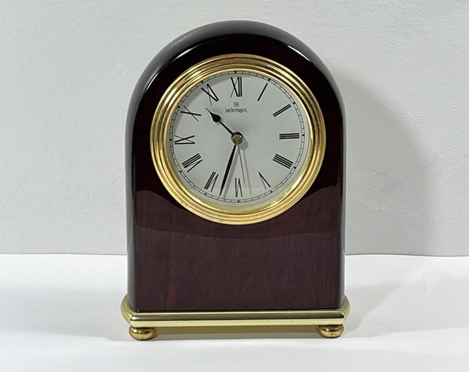 Vintage Montreux™ Brass & Cherry Wood Westminster Chime Clock, Precision Quartz, Piano Finish, 7" T. 5" W. Serviced. Free US Shipping.