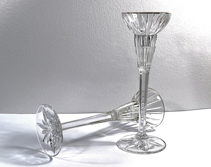 Pair of Fine Austrian Crystal Tall Candle Holders. Beautiful Hand Cut Facets, 8.5" Tall, 3.25" Base, 3" Bowl. Mint Grade Free US Shipping