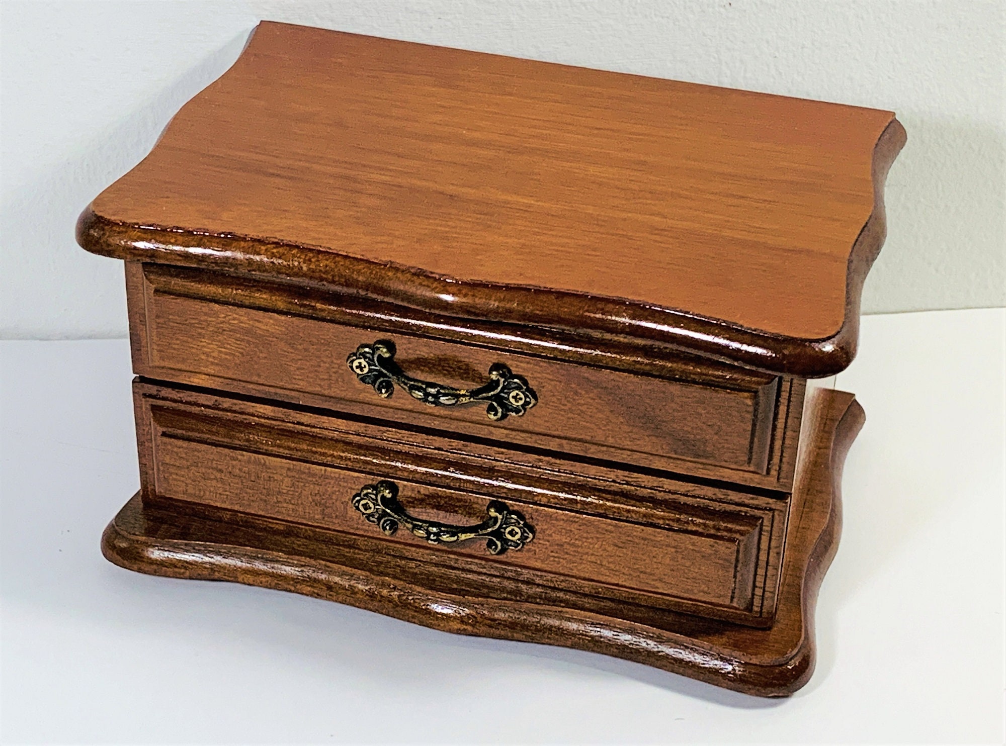 Vintage Centurion® Wood Jewelry Box, Hinged Top W/ Mirror, Padded