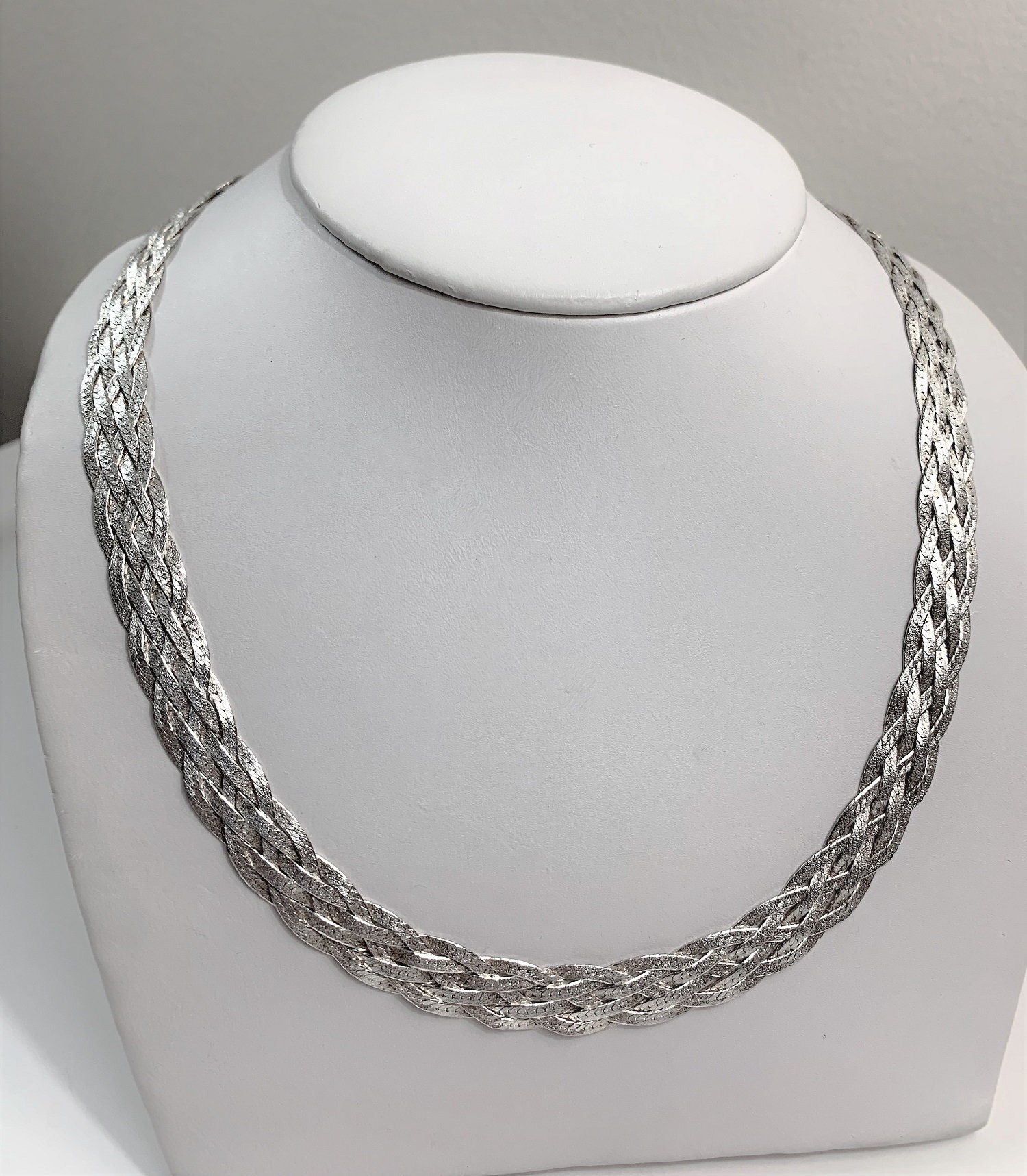 Vintage Sterling Silver .925 SU Italy Braided Woven Necklace, 18 Long