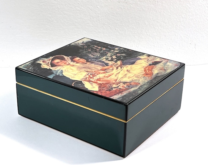 VTG SP Hallmark® Music Box, "Swan Lake", Handcrafted Fine Woods, Inlay art Top, Varnished Piano Finish, 6.5" L. 5.5" W. Free US Shipping.
