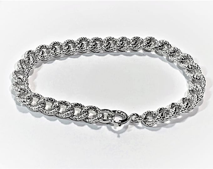 Sterling Silver Solid Cord Link Bracelet, 7" Long, 18.30 Grams, Top Quality, Platinum Shine, Spring Clasp. Mint Condition, Free US Shipping.